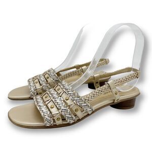TROTTERS Womens Abigail Gold/Silver Metallic Slingback Sandal Gold Stud 7 Narrow